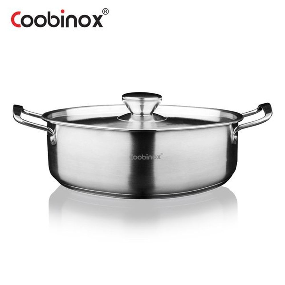 Coobinox® Baron Full Stainless Steel Shallow Pot 22cm(CO-12-04) / Korean-Style Shallow Hot Pot / Low Casserole 3-Ply Capsule Base Induction Compatible